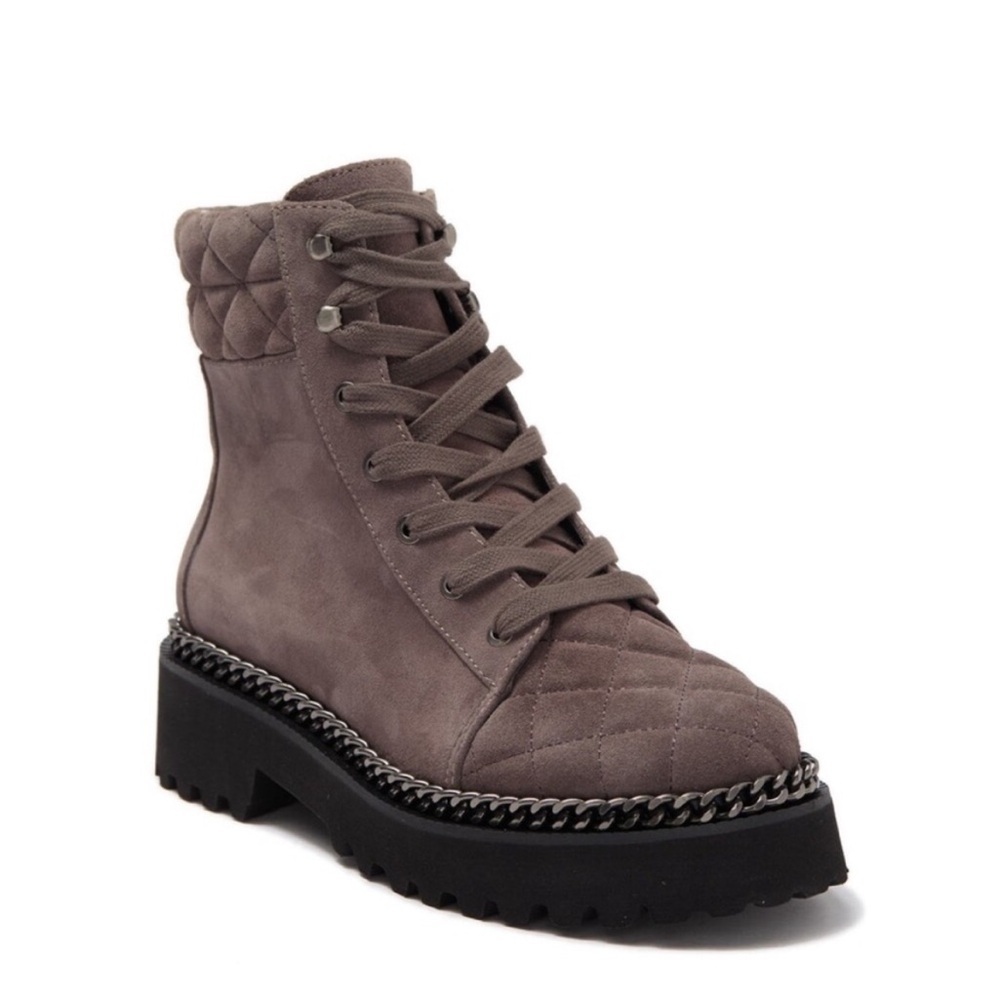 Vince Camuto Merindil Suede Quilted Lace-Up Ankle Boots - Gray, 9, NWOB